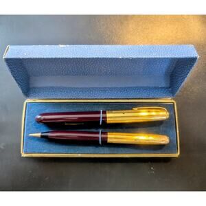Vintage Majestic Fountain Pen & Mechanical Pencil Set – Burgundy & Gold